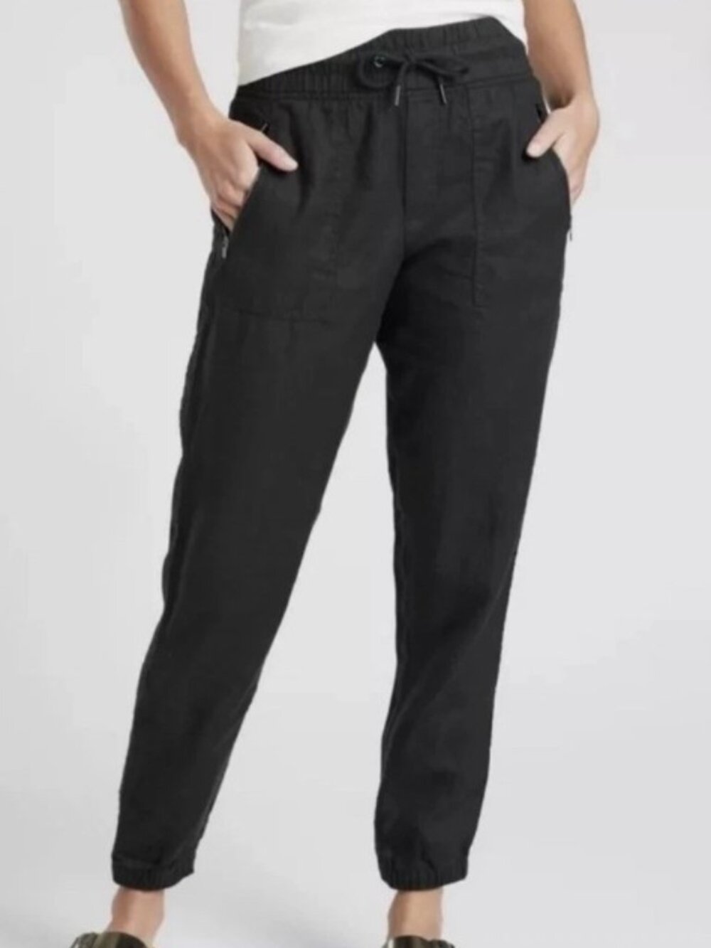 Athleta Cabo High Rise Linen Jogger Pants Black Small Petite SP
